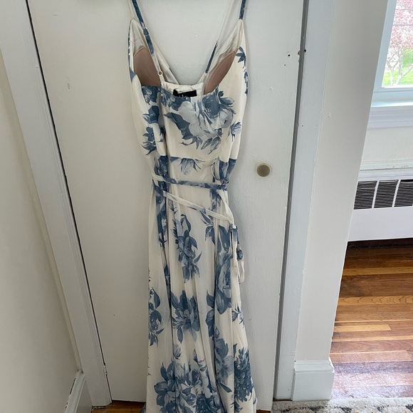 Lulus Elegantly Inclined Cream and Blue Floral Print Wrap Maxi Dress - Picture 4 of 4